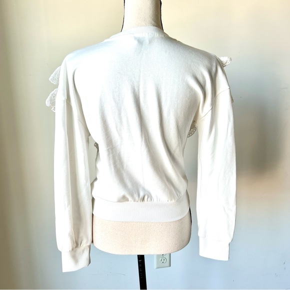 VVETTE White Ruffled Eyelet Crew Neck Sweatshirt—SZ. Small - Picture 6 of 14